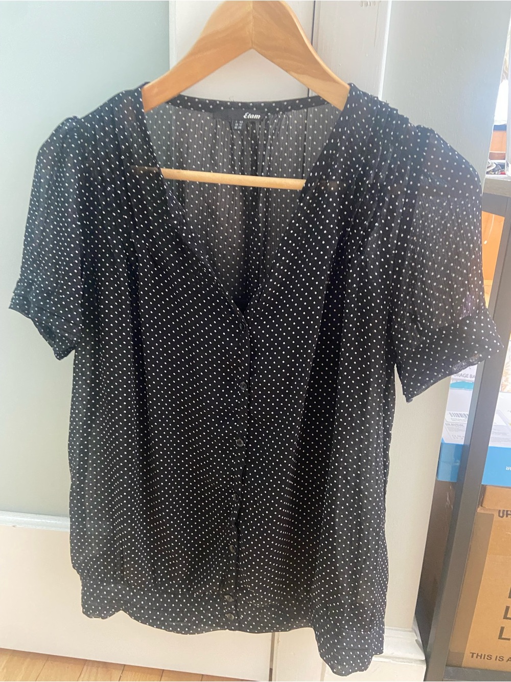 ETAM France Polka Dot Blouse Top Shirt Black White + Tank 8 EX
